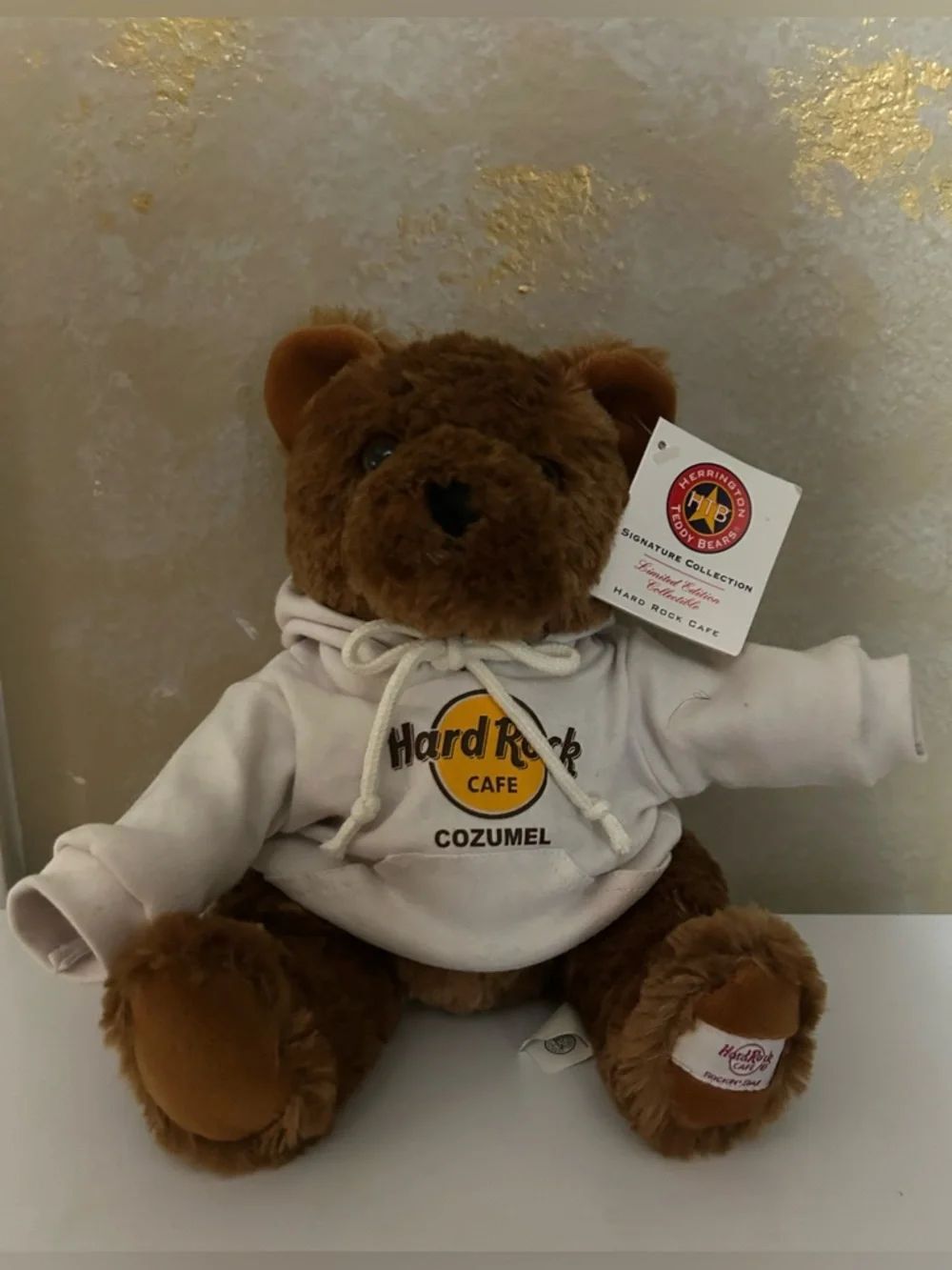 Hard Rock Cafe Authentic Teddy Bear Plush with White Cozumel Hoodie